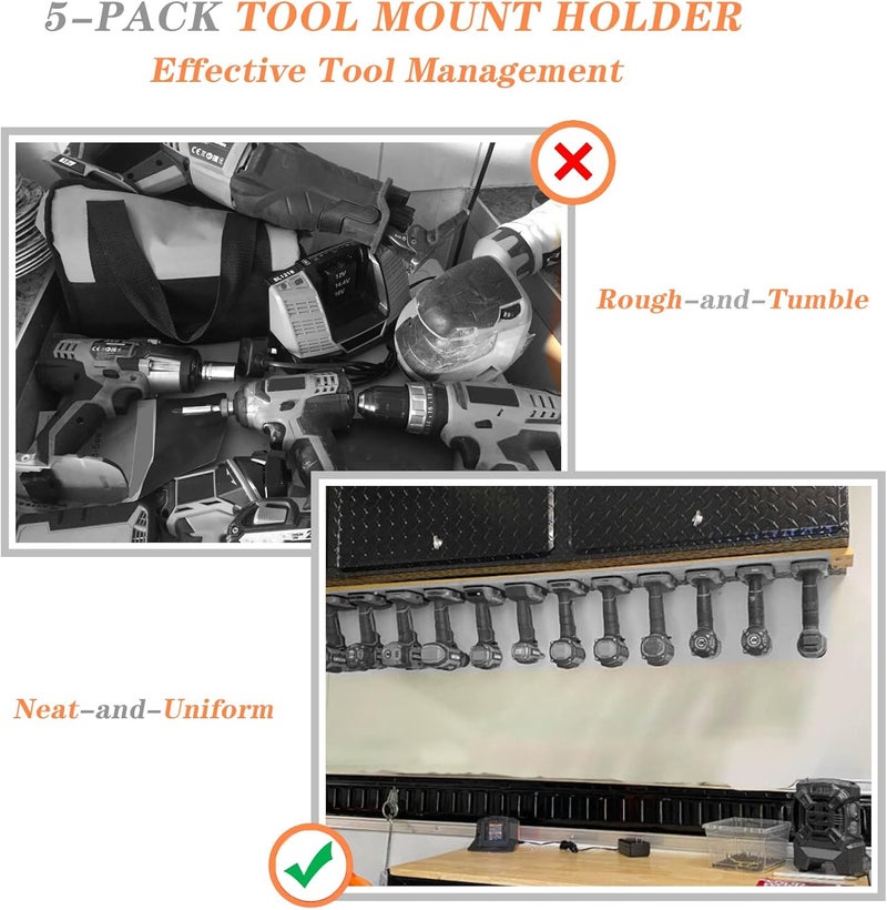 Crivnhar Tool Drill Mount Holder Compatible for RIDGID 18V Li-ion Drills, Heavy Duty ABS Tools Wall Dock Hanger for Garage, Workshop, Work Truck, 20 Screws, 5 Packs (No Tool) - Image 5